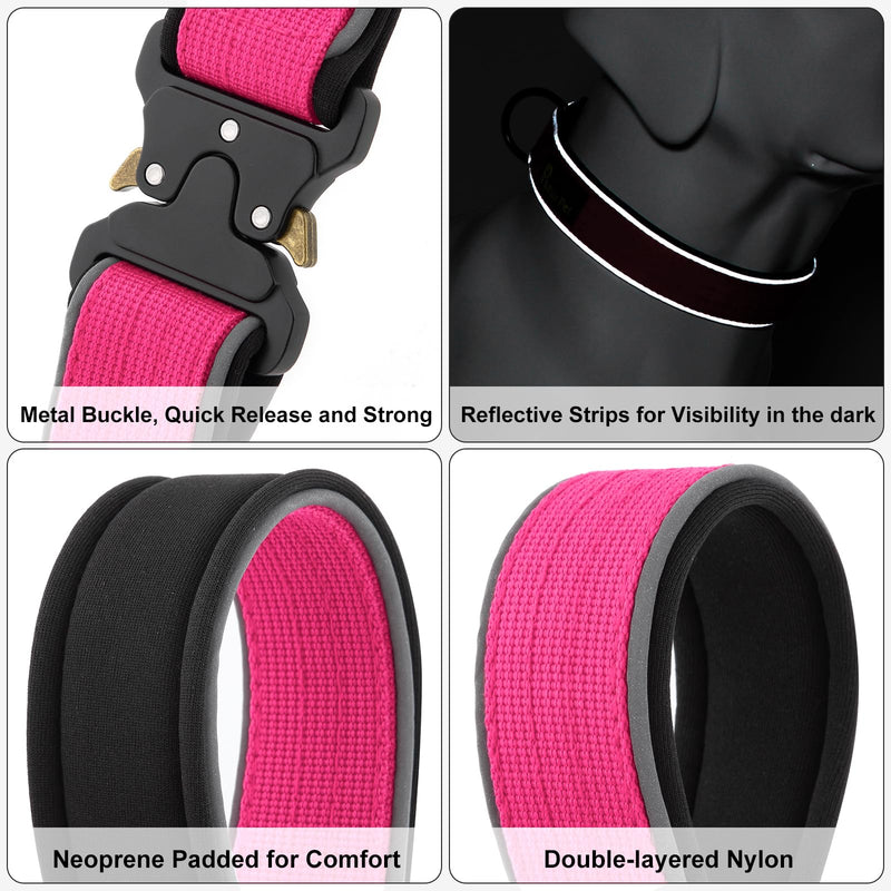 Plutus Pet Tactical Dog Collar, Reflective, Adjustable Heavy Duty Dog Collar, Soft Padded and Comfortable, for Small Medium and Large Dogs (Hot Pink, M) Hot Pink