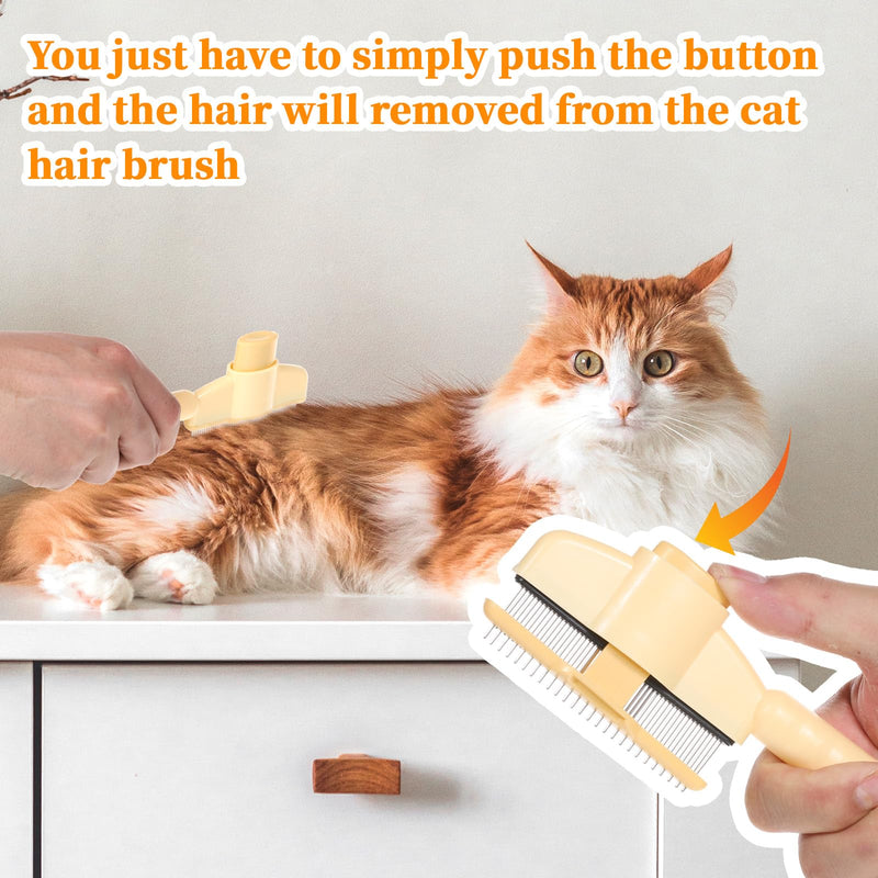 2 Pcs Pet Hair Comb Self Cleaning Cat Flea Brush with Release Button Comfort Safety Stainless Steel Brush Short Long Hair Removal Dogs Grooming Comb for Shedding Tangles - PawsPlanet Australia