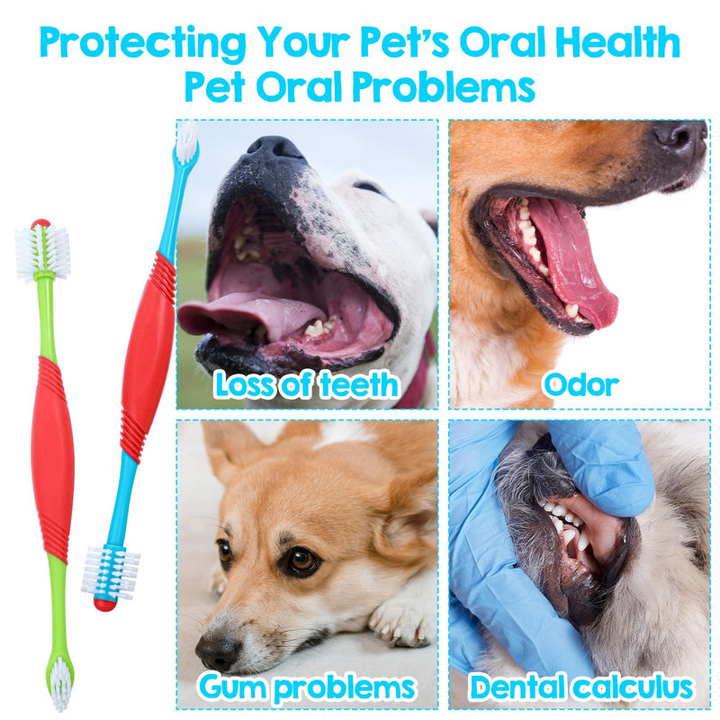 2 PCS Dog Teeth Cleaning Brush, 360 Degree Dog Tooth Brush, Dual Head DogToothbrush, Dogs Cleaning Tooth Brushing Kit, Designed for Pet Dental Care, Keep Pet Teeth Cleaning for Small and Large Dogs - PawsPlanet Australia