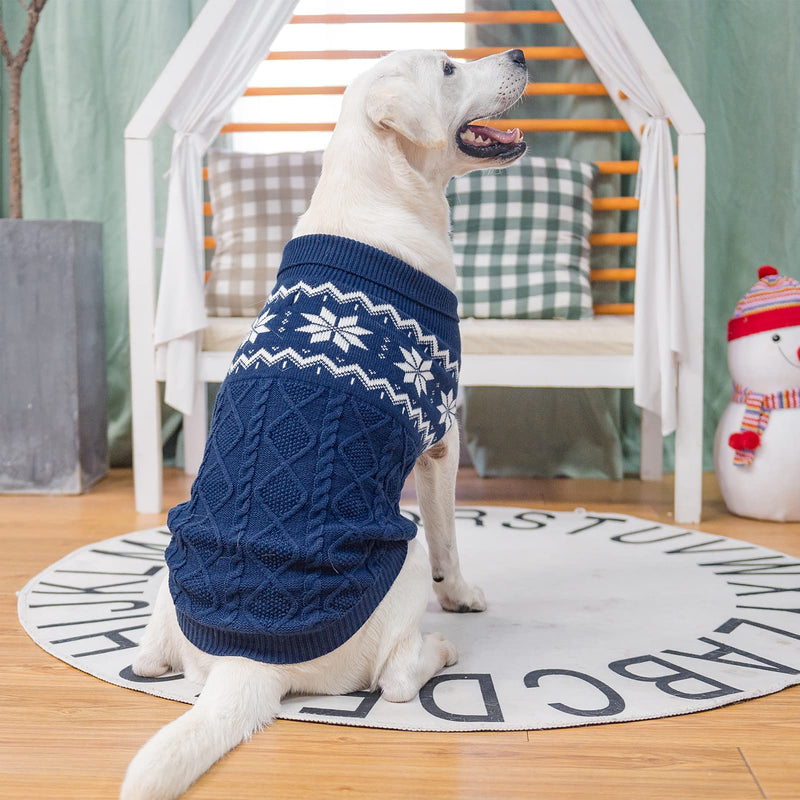 SCIROKKO Warm Winter Dog Sweater - Cold Weather Pet Clothes for Small Medium Large Dogs Indoor Outdoor, Soft Classic Knit Puppy Apparel L Blue - PawsPlanet Australia