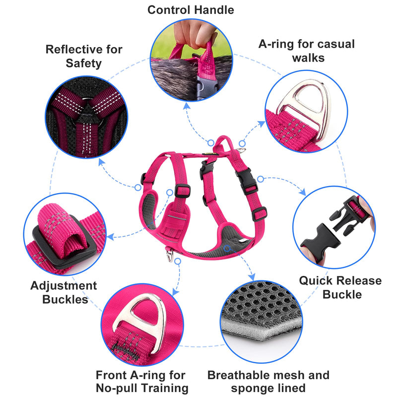 Plutus Pet No Pull Dog Harness, Reflective Adjustable Dog Vest Harness with Handle, Escape Proof, Soft Padded for Small Medium Large Dogs (Hot Pink, M) Hot Pink - PawsPlanet Australia