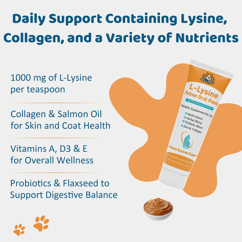 L-Lysine for Cats Oral Paste – Immune & Respiratory Support for Felines – with Collagen, Zinc, Multivitamins & Probiotics – Natural Chicken Flavor, 4.23 oz (120g) (1)