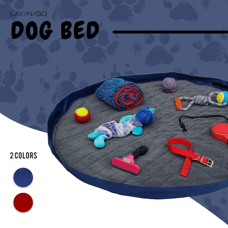 Lay-n-Go 3-in-1 Portable Large Dog Bed - Comfortable & Fleece-Lined w/Wide Strap, Zippered Pocket & More - Machine Washable, Foldable Dog Bed (44", Navy/Gray) - PawsPlanet Australia