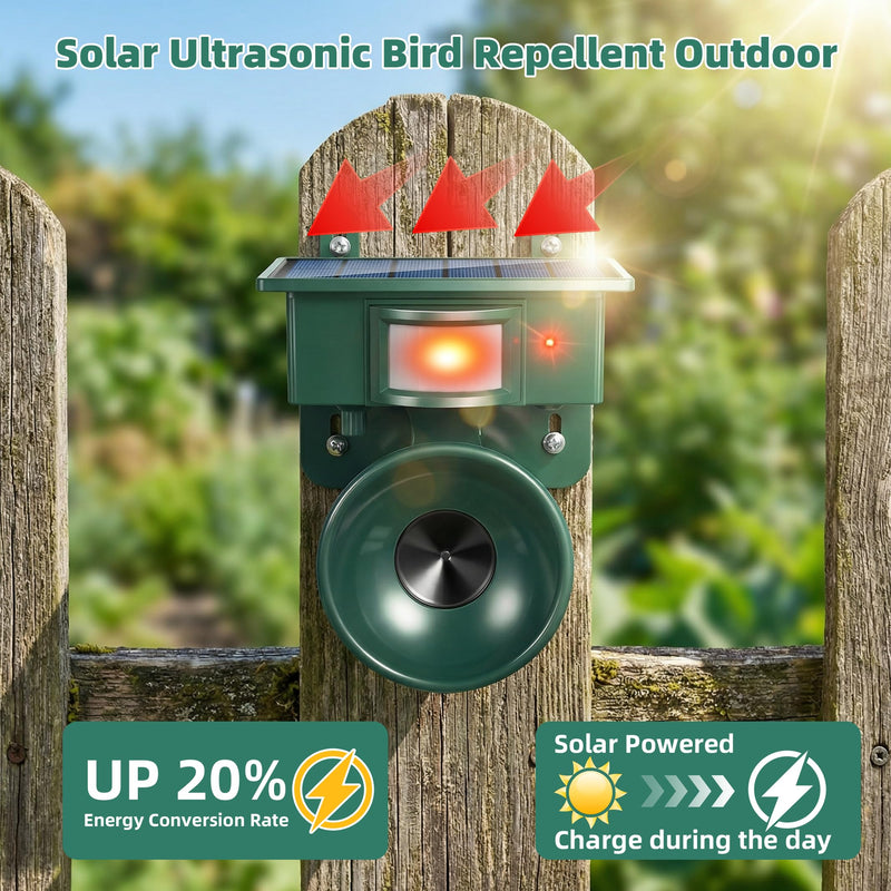 2026 New Solar Ultrasonic Bird Repellent Devices IP65 Bird Repeller Outdoor Motion Activated Bird Deterrents for Outside Pigeon Repellent Woodpecker Goose Deterrent for Rooftops Porch Patio Balconies 1 - PawsPlanet Australia