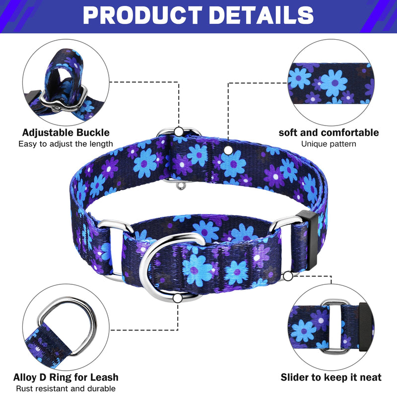 Hikiko Martingale Collar for Dogs with No Buckle Floral Dog Collars Soft Nylon No Slip Dog Collar for Medium Dog,Navy Blue Flower,M Navy Blue Flower - PawsPlanet Australia