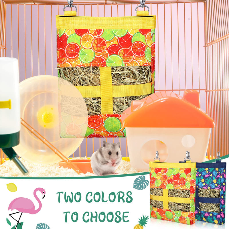 2 Pieces Guinea Pig Hay Bag Washable Pet Rabbit Hay Feeder Bag with 2 Holes Cute Small Animal Hanging Feeder Sack Storage for Rabbit Guinea Pig Chinchilla Hamster Small Pets (Flamingo, Orange) Flamingo, Orange