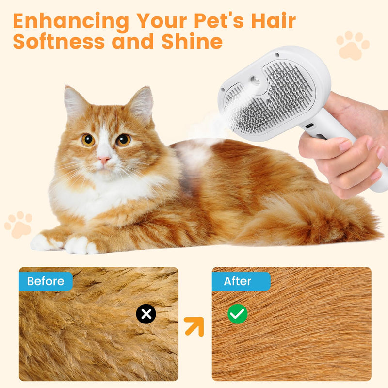 Cat Steam Brush for Shedding, Steamy Cat Brush for Long & Short Haired Cats & Dogs, Spray Cat Brush for Pet Grooming, Self-Cleaning Pet Hair Removal Comb with Water Tank - PawsPlanet Australia