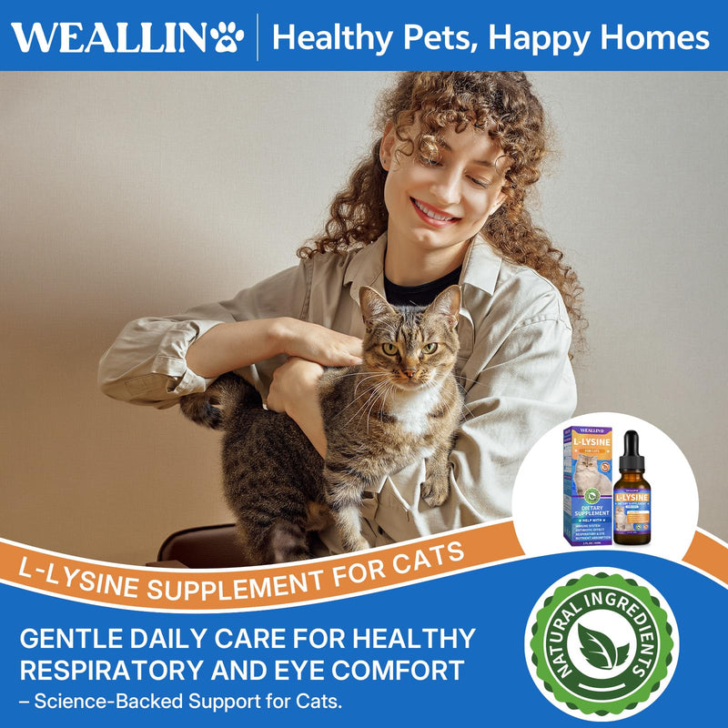 WEALLIN L-lysine Supplement for Cats, Immune Support for Cats, Support for Feline Respiratory, Sneezing, Runny Nose, Eye Function, Helps Strengthen Natural Defenses, Chicken Flavor (1PC) 1PC