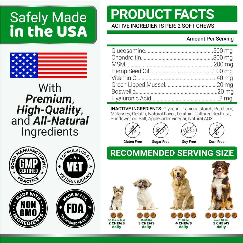 Glucosamine for Dogs - Hip and Joint Supplement for Dogs - 170 Ct - Glucosamine Chondroitin for Dogs Chews - Dog Joint Pain Relief with MSM - Advanced Dog Joint Supplement Health - Mobility Support 170 Chews