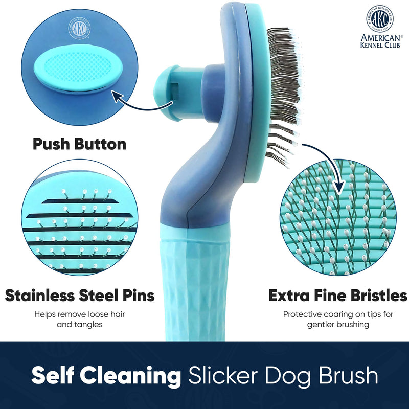 American Kennel Club AKC Self-Cleaning Pet Grooming Slicker Brush for Cats and Dogs, All Breeds and Coat Types Self-Cleaning Slicker Brush - PawsPlanet Australia
