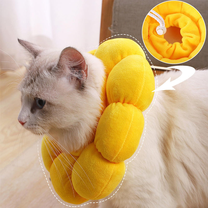 Pet Recovery Collar, Dog Cat Cone Collar Recovery Kitten Soft Neck, Adjustable Buckle, sun flower Soft Protective, Excellent Recovery Surgery Wound, Elizabeth Comfy Cotton, Not Block Vision (M) M