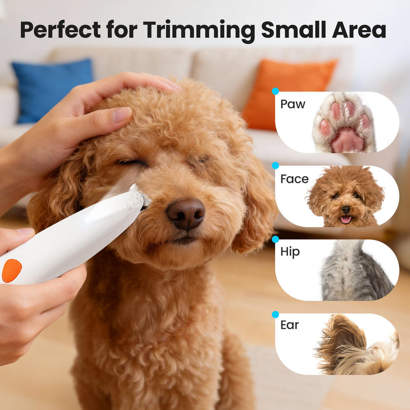 Potaroma Pet Grooming Trimmer, Electric Waterproof Dog & Cat Micro Precision Hair Shaver Kit for Paws Eyes Ears Face Buttocks – 18mm Ceramic Blade, LED Light, Two-Speed Control, USB Rechargeable