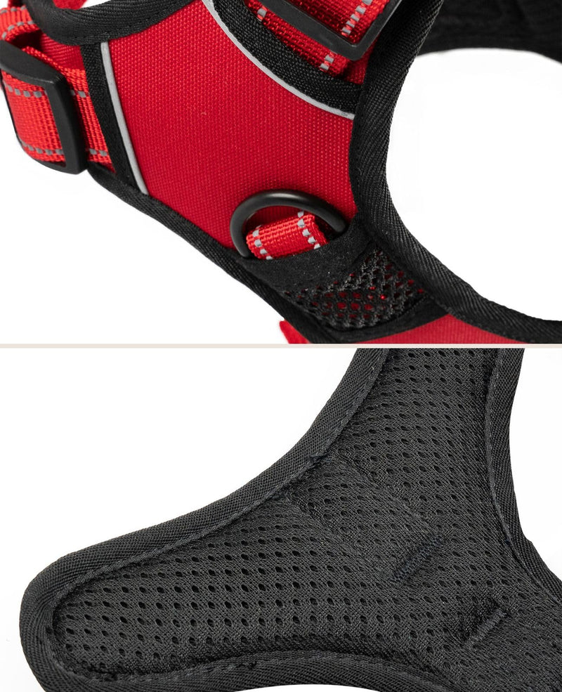 lionto Dog Harness Padded Anti Pull Reflective Safety Harness Adjustable Size XL Red