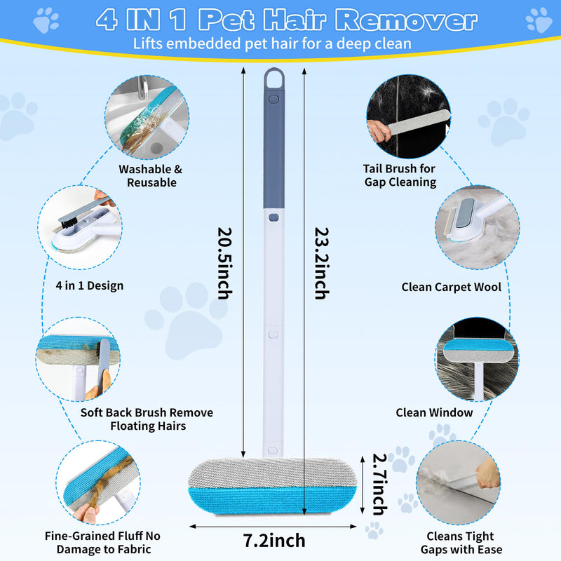 Pet Hair Remover for Furniture – 23.2Inch Reusable Dog & Cat Hair Removal Brush, Washable Lint Cleaner with Long Handle, 4-in-1 Pet Hair Remover for Couch, Carpet, Clothes & Bedding - PawsPlanet Australia