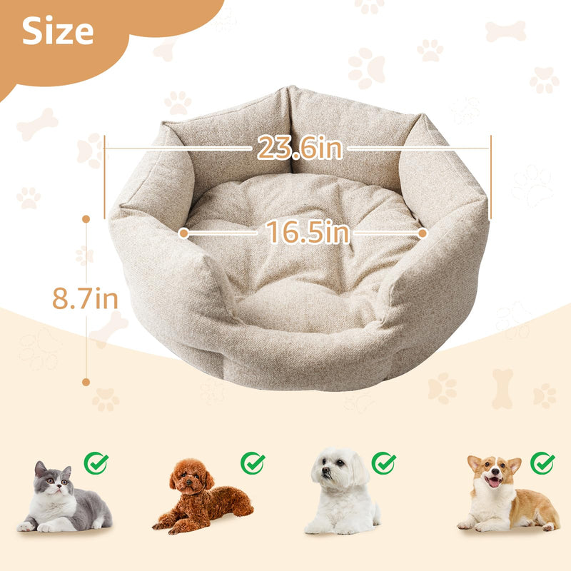 Washable Round Cat Beds for Indoor Cats,Dog Bed for Extra Small Dogs,Pet Sofa for Puppy Dog and Kitty,Soft but Firm Year-Round Comfortable Pet Sofa with Non-Slip Bottom Beige 24 inches One Size - PawsPlanet Australia