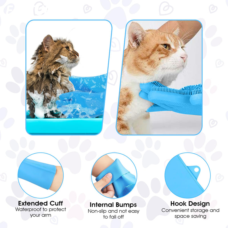 Pet Grooming Gloves, Dog Washing Gloves with High-Density Teeth, Silicone Dog Bathing Gloves with Enhanced Five Finger Design, Bathing and Massaging for Dogs and Cats (Blue) Blue - PawsPlanet Australia