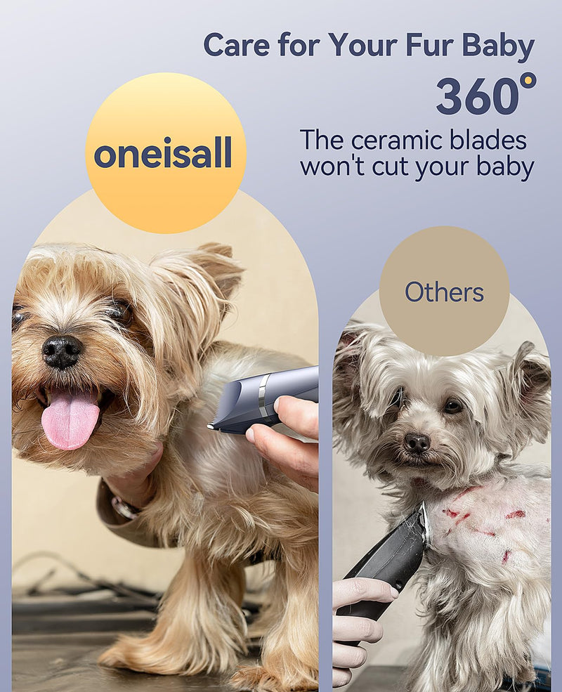 oneisall Small Dog Clippers Grooming Kit, 4 in 1 Quiet Cordless Dog Paw Trimmer & Nail Grinders,IPX7 Waterproof Dog Trimmers for Small Dogs