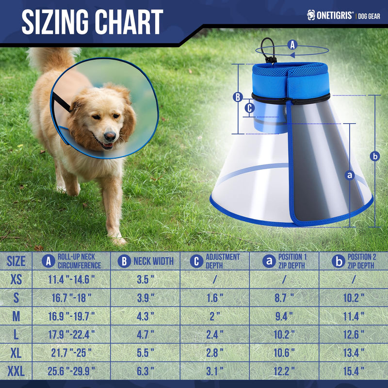 OneTigris Depth Adjustable Soft Dog Cone Collar for Medium Large Dogs After Surgery, Recovery for Small Dogs, Lightweight Elizabethan Collar for Dog to Stop Licking (Blue, XL) Blue