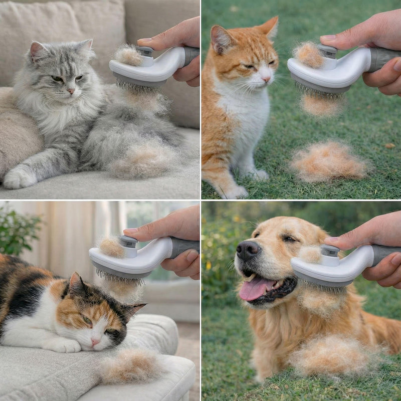 Self Cleaning Slicker Brush for Dogs Cats Bunnies - One-Click Pet Grooming Shedding Tool, Removes Loose Undercoat Tangles, Gentle Massaging Bristles for Long/Short Hair Pets Grey