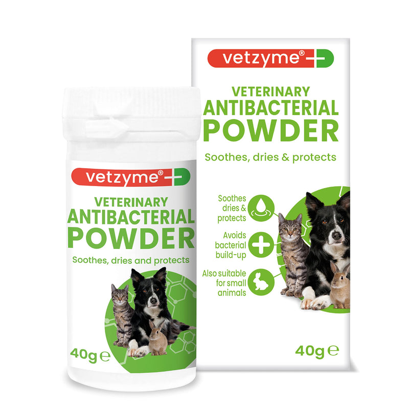 Vetzyme Veterinary Antibacterial Powder for Dogs, Cats and Small Pets - Gently Soothes, Dries and Protects the Skin From Harmful Bacteria (40g) - PawsPlanet Australia