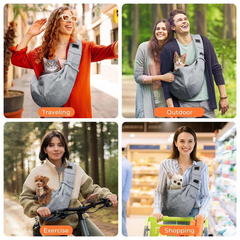 Sling Carrier for Small Pets, Hands Free Cat Sling, Reducing Back Neck Pain Anti-Anxiety Dog Front, Adjustable Soft Dog Carrying Grey - PawsPlanet Australia