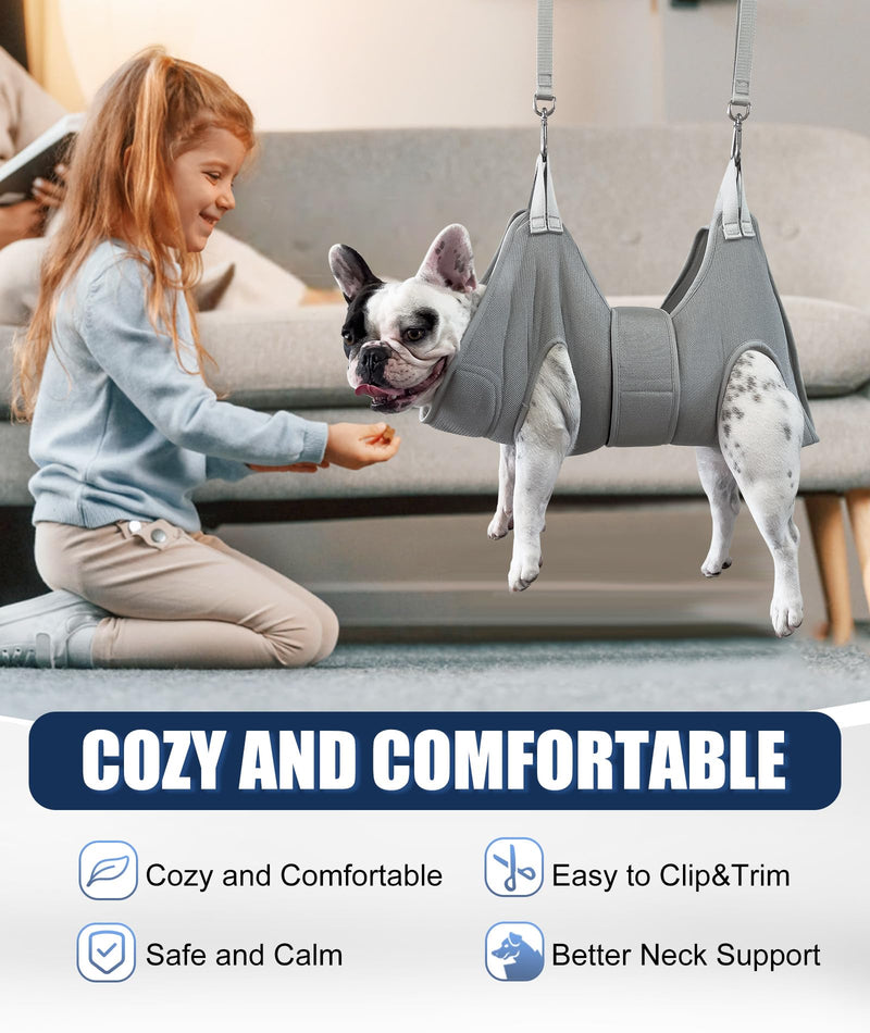 Dog Grooming Hammock Hanging Harness for Nail Trimming,X-Large Dog Grooming Sling with Thick Neck Support,Gray Dog Hanger Holder Restraint for Pet Grooming XL (80 LB Max) Silver Grey 13-22.5in - PawsPlanet Australia