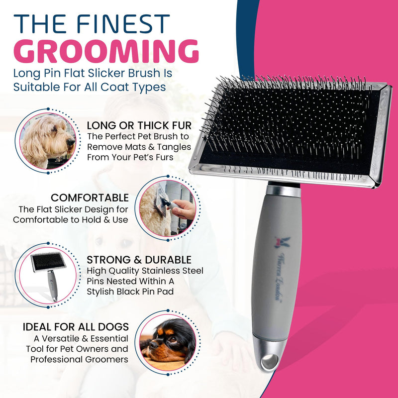 Warren London Gel-Handle Slicker Brush for Dogs | Long & Strong Pin Bristles | Doodle Brush Ideal for Thick & Long Fur | Comfortable Grooming Tool - PawsPlanet Australia