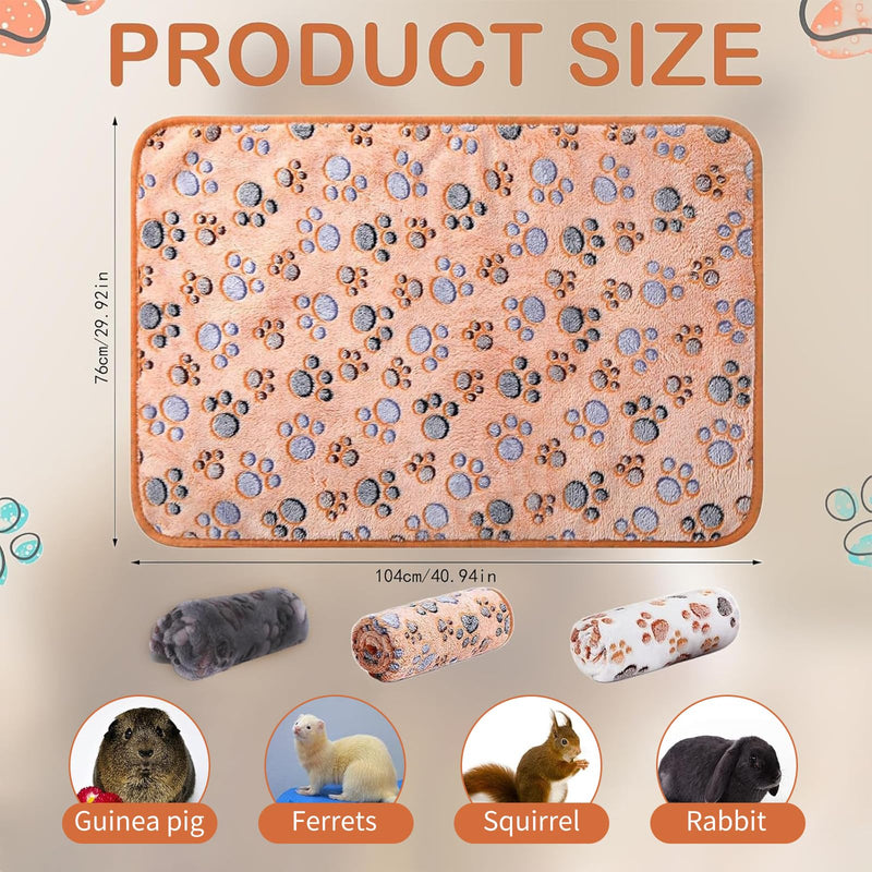 41" x 31" Large Guinea Pig Fleece Blankets 3 Pieces Waterproof & Washable Small Animal Cage Liners Sleep Mat Bedding Pad for Hamster Chinchilla Rabbit Hedgehog Pet Blankets White+brown+pink - PawsPlanet Australia