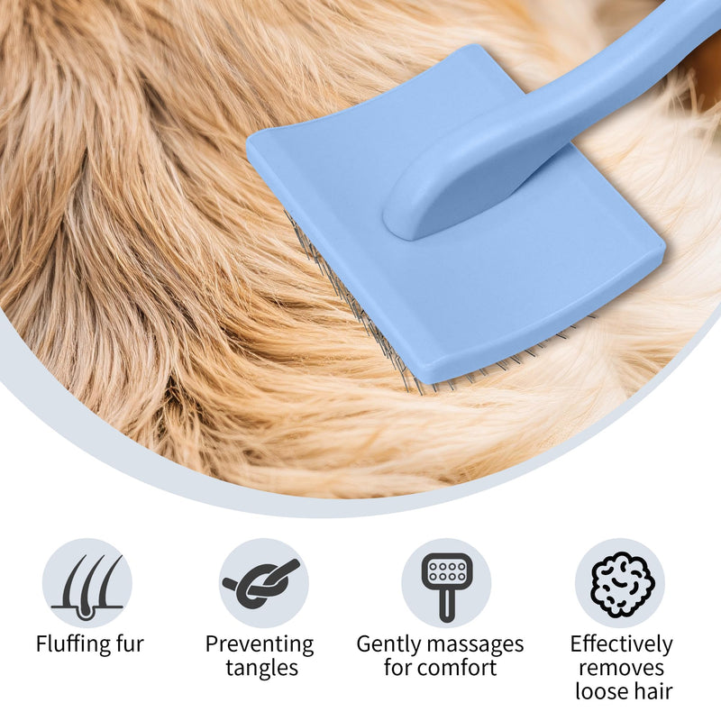 Pet Slicker Brush for Long & Short Hair - Detangling Tool for Dogs & Cats - 135° Angled Stainless Steel Pins, Curved Handle - Gentle Grooming for Small/Medium/Large Breeds (Blue) Blue - PawsPlanet Australia
