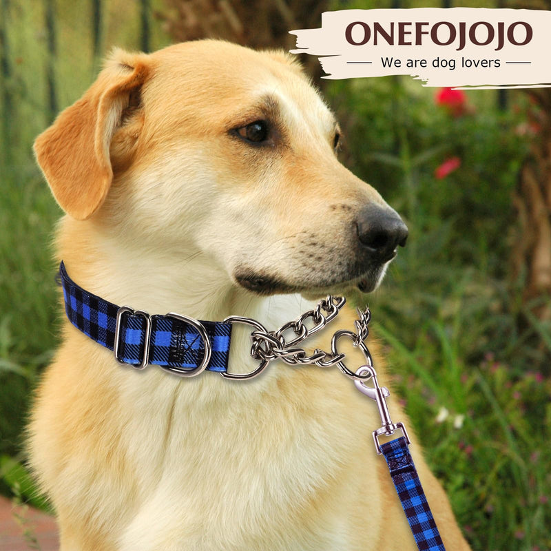 Martingale Collar for Dogs with Nylon & Steel Chain Limited Cinch Design, Blue Buffalo Plaid No Choke Dog Collar, Adjustable No Pull Dog Training Collar, Great for Training, Walking, Hunting (XL) 6 XL(Neck21"-25") - PawsPlanet Australia