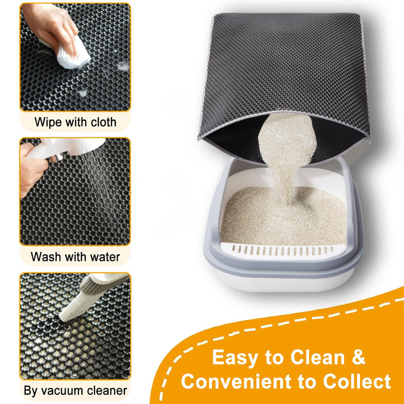 Cat Litter Mat Litter Trapping Mats, 25"x16" Cat Litter box Mat for Floor, 2 Layer Honeycomb Pet Litterbox Matt Catcher Rug, Waterproof Urine Proof, Non-Slip, Soft, Clean Easily, Small Gray-S 25x16 inch - PawsPlanet Australia