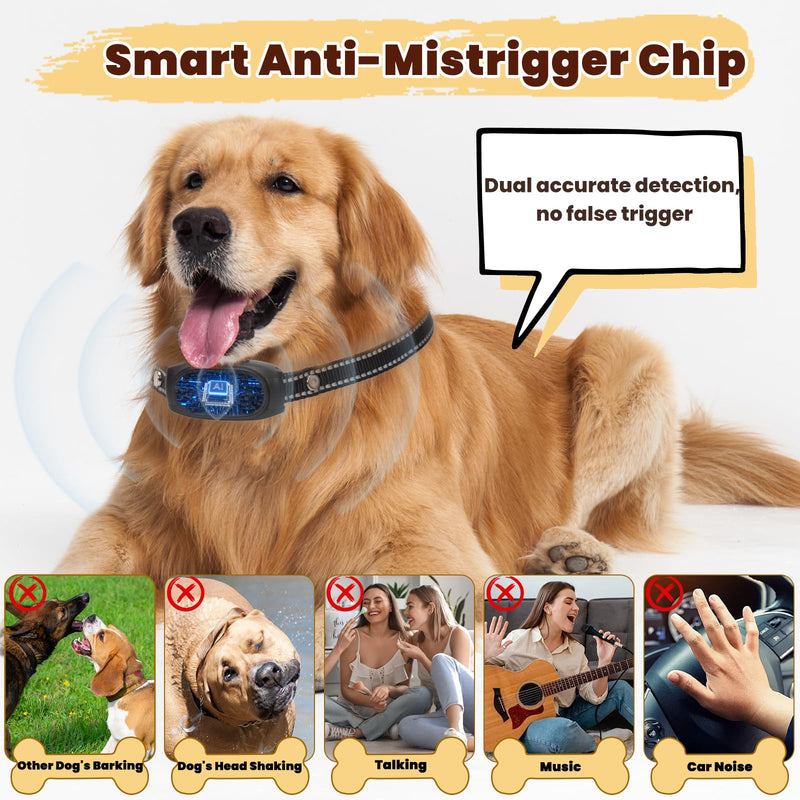 Smart Auto Dog Bark Collar, No Shock Anti Barking Collar for Small Medium Dogs 8-50lbs, Rechargeable & Waterproof Barking Control Device with Beep Vibration Mode & 8 Sensitivities - PawsPlanet Australia