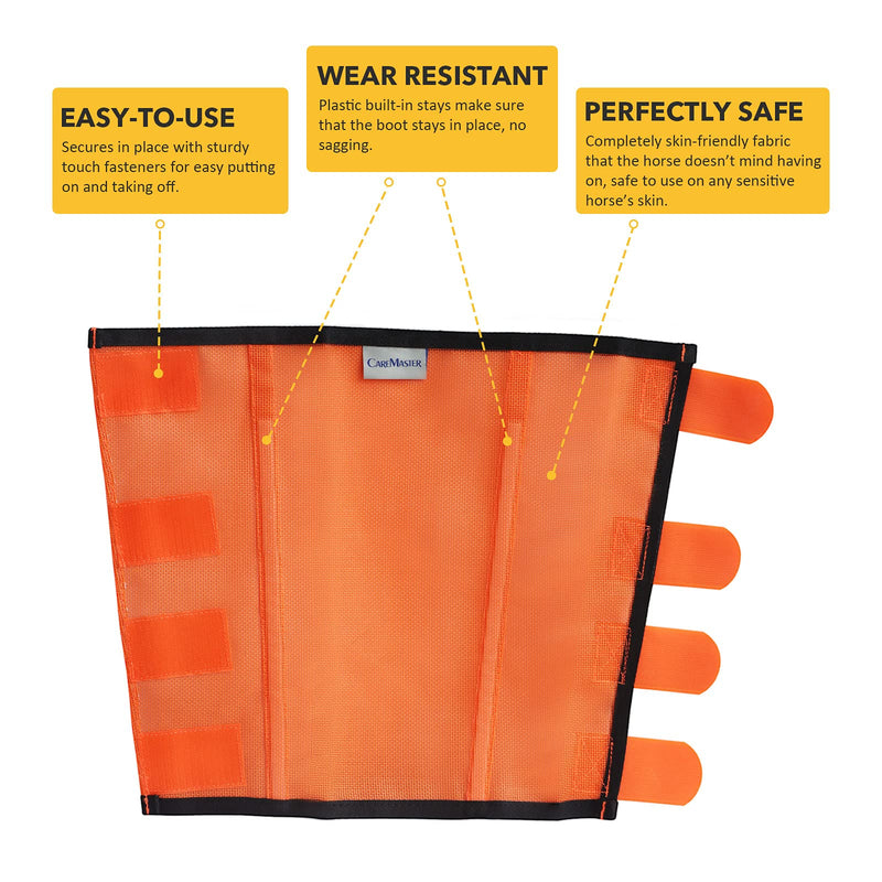 Fine Mesh Fly Boots Loose Fitting & Non-Slip Horse Fly Leggings No More Horsefly Nuisance Greatly Reduce Stomping Breathable with Natural Air Flow (Set of 4) Vibrant Orange Small - PawsPlanet Australia