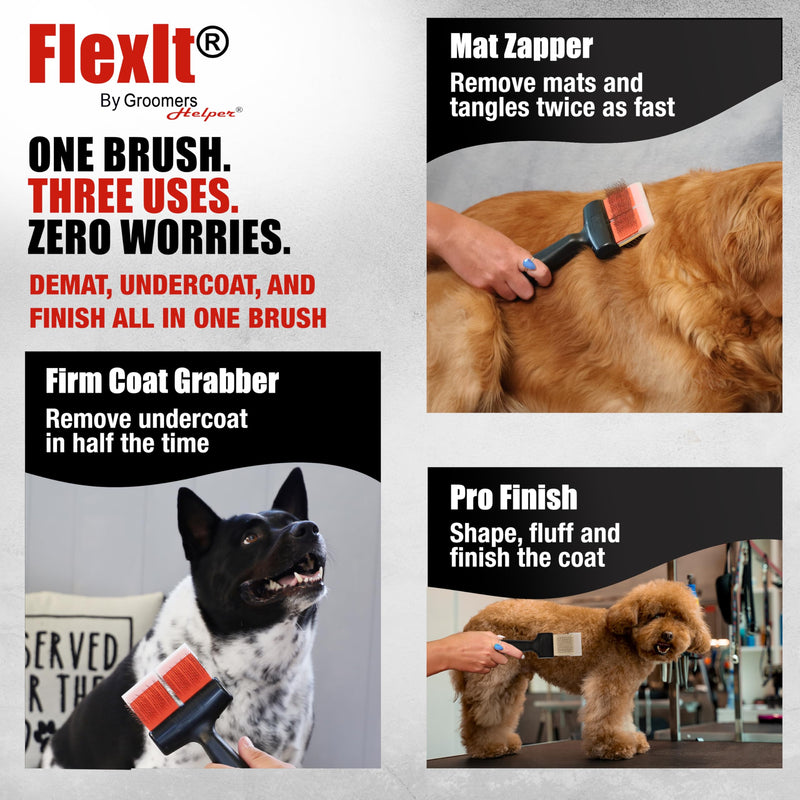 FlexIt Home - Flexible Slicker Brush for Dogs - Dog Grooming Brush for Poodles, Golden Doodles, Huskies, Retrievers, and Labradoodles - Professional 3-in-1 System & Video Trainings (Single, Firm Flex) Firm Flex - Single