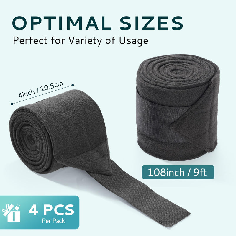 Horse Leg Bandages Professional Horse Standing Wraps Set of 2 for Equine Leg Protection, Support & Recovery, Secure & Easy to Use, Black