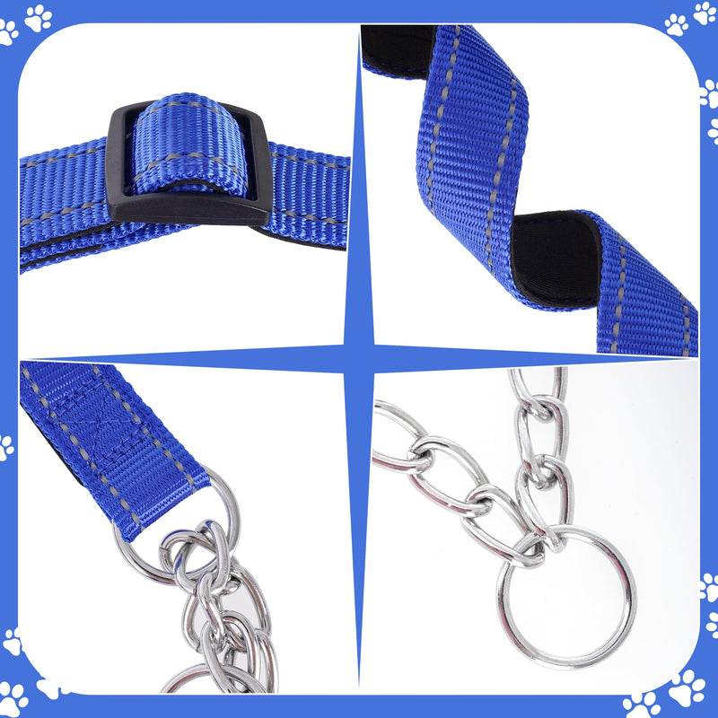 1 PC Pet Martingale Dog Collar with Stainless Steel Chain No Slip Dog Collar Reflective Nylon Adjustable Collar for Puppy Medium Large Dogs (Blue, M)