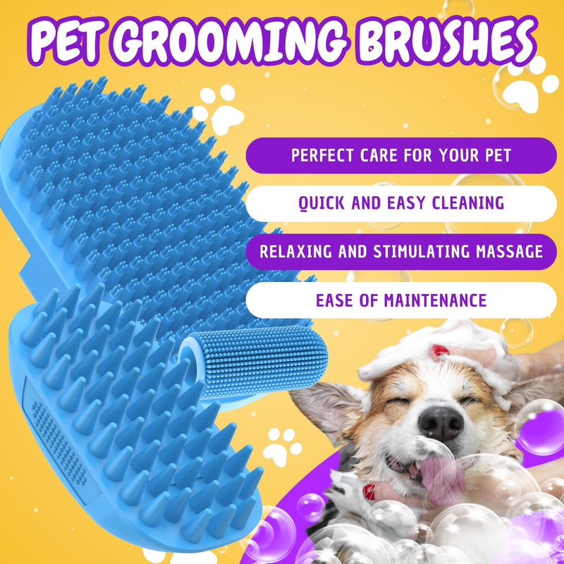Dog Bath Brush | Dog Scrubber for Bath | Dog Washing Brush | Dog shampoo brush with adjustable handle, Suitable for Pets Deshedding, Washing, Massaging & Grooming | Pack of two. Short & Long Pins - PawsPlanet Australia