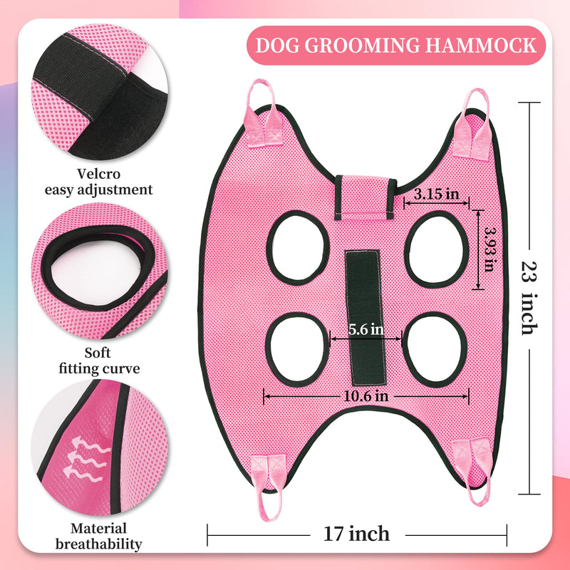 PatiencET Dog Grooming Hammock, Pet Grooming Hammock for Cats & Dogs with Security Strap, Dog Sling for Nail Trimming with Nail Clippers/Trimmer, Nail File, Pet Comb(Pink S) Pink - PawsPlanet Australia