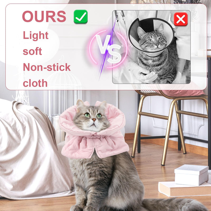 Cat Cone Collar, Soft Adjustable Kitten Recovery Collar for After Surgery Lightweight Puppy Pet Elizabethan Cones to Stop Licking Wound Protective Dog Neck Cover (Pink) - PawsPlanet Australia