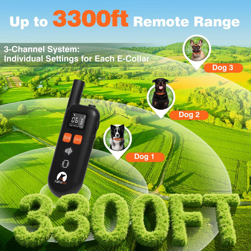 PaiPaitek Vibrating Dog Collar No Shock - 3300ft Dog Training Collar with Remote for 10-120lbs Small Medium Large with Beep, Vibration, Ultrasonic Modes, Security Lock & No Prongs - PawsPlanet Australia