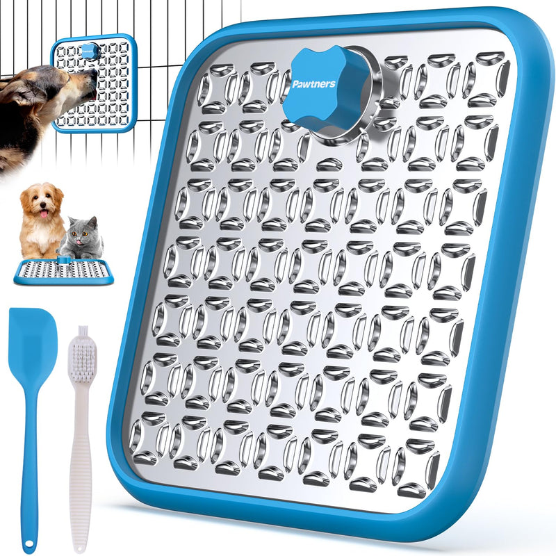 Stainless Steel Large Lick Mat: Dog Lick Mats for Large Dogs, Cat Licking Pads for Crate Boredom & Anxiety Reduce, Slow Feeding, Cat Slow Feeder Mat with a Spatula, Scrubbing Brush, Blue - PawsPlanet Australia