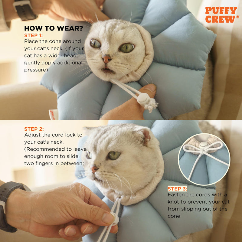 Puffy Crew Soft Cat Cone Collar, Adjustable Waterproof Recovery Collar, Lightweight Elizabethan e Collar for Cats of All Breeds (Blue, Small, Neck Circumference 5.5'' - 8.5'') Sky Blue