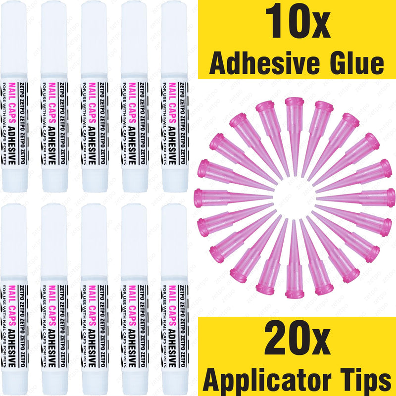 10pcs of Special Pet Nail Adhesive Glues & 20pcs of Applicator Tips for Cat Nail Caps and Dog Nail Caps