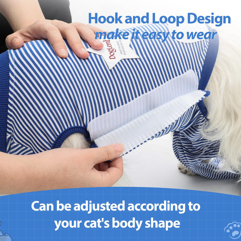 Cat Recovery Suit Surgery Spay Neuter Onesie, Breathable Anti-Licking Female Cat Kitten Bodysuit for Abdominal Wounds Skin Disease Post-Surgery Healing (Blue & White Stripes) (X-Small) X-Small