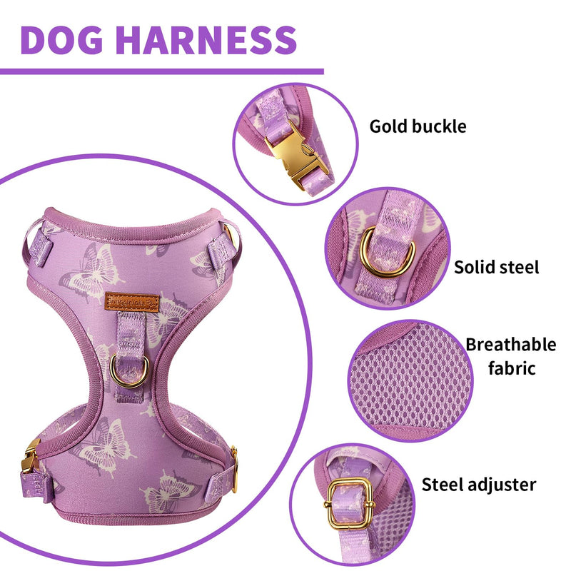 Cute Dog Collar, Harnesses & Leash Set with Gold Colored Metal Components – Breathable and Adjustable Dog Collar and Leash Set with Bowtie - Soft Dog Vest Harness for Puppies Small and Medium Dogs - PawsPlanet Australia
