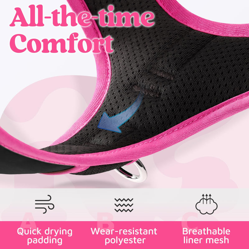 rabbitgoo Dog Harness for Large Dogs, No Pull Pet Vest with 3 Buckles, Adjustable Soft Padded Pet Harness with Easy Control Handle and Reflective Strips, Black & Rose Pink, L - PawsPlanet Australia