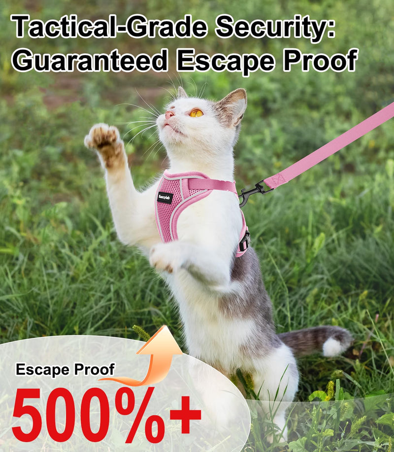 Cat Harness and Leash for Walking Escape Proof Soft Adjustable Cat Leash Breathable Comfortable Vest Easy to Wear Kitten Harness for Outdoor Travel Pink S S (7-12lb) - PawsPlanet Australia