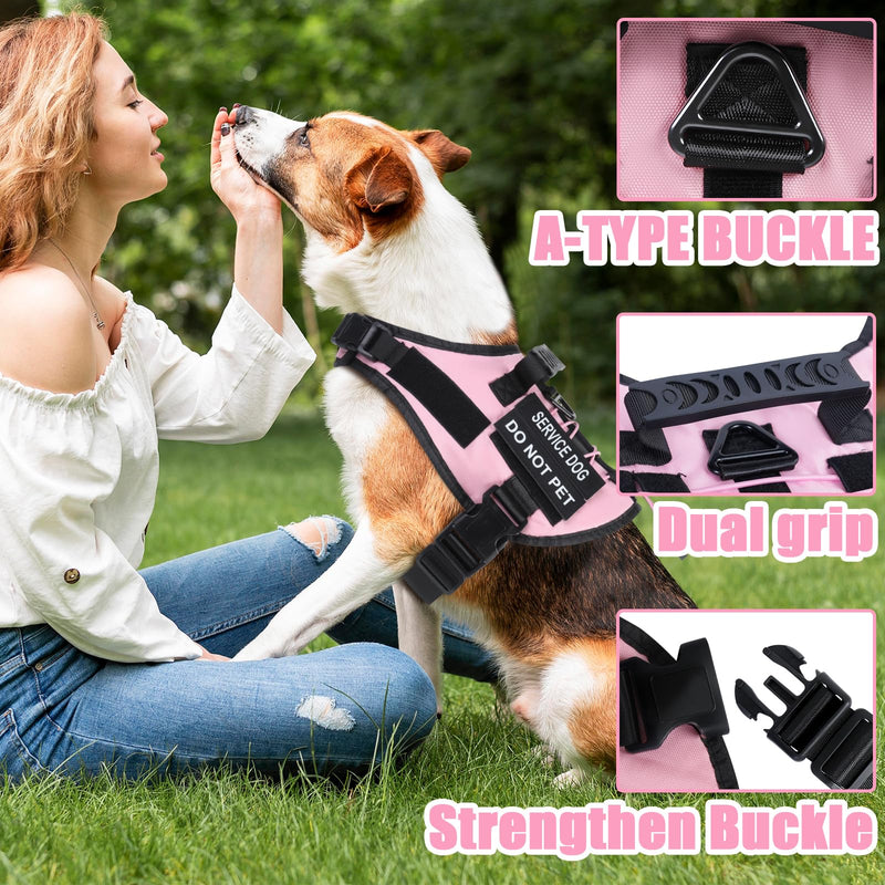 No Pull Dog Harness Small Medium Sized Dog, Service Dog Harness and Leash Set with 4 Patches, Adjustable Easy Walk Dogs Harnesses with Handle, Dogs Vest Harnesses French Bulldog, Chihuahua(Pink, M) Pink - PawsPlanet Australia