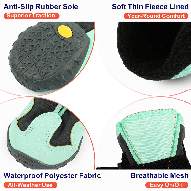 2 Breathable Small Dog Shoes for Outside, Anti-Slip Reflective Waterproof Dog Boots, Dog Rain Boots & Paw Protectorss for Winter Snow, Hot Pavement Green 3# 2.16'' (2 Boots) - PawsPlanet Australia