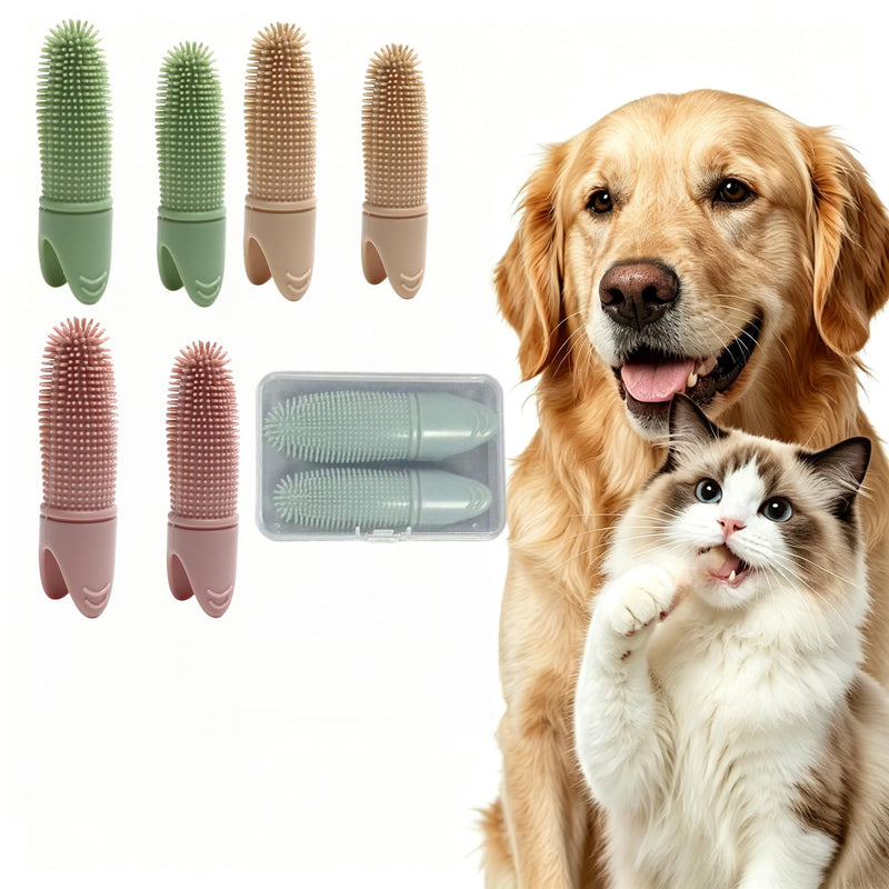 6x Finger Toothbrush for Dogs & Cats, 360º Pets Teeth Cleaning Toothbrush for Dogs Cats Dental Care, Soft Silicone Finger Cots Suitable, Pets Teeth Cleaning
